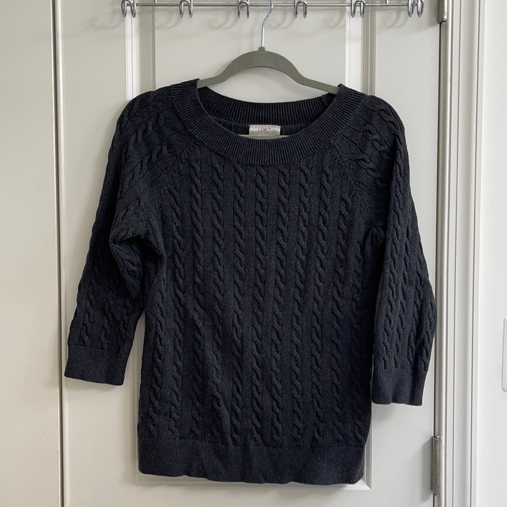 Dark Grey Fitted Cable-Knit Sweater